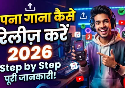 Apna gaana kaise release kare step by step Hindi guide showing Spotify JioSaavn Apple Music pe song upload karne ka process independent artists ke liye 2026