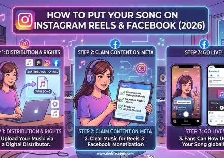 How to put your song on Instagram Reels and Facebook as original audio complete guide for independent Indian artists showing Instagram music library and Reels creation process 2026