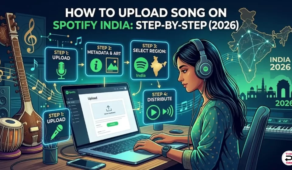 How to upload song on Spotify India step by step guide for independent artists showing Spotify app music distribution process and Spotify for Artists dashboard 2026