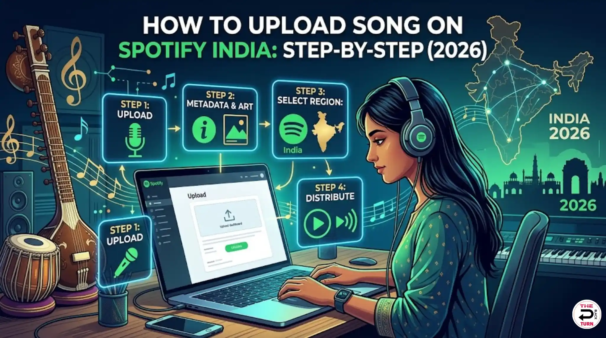 How to upload song on Spotify India step by step guide for independent artists showing Spotify app music distribution process and Spotify for Artists dashboard 2026