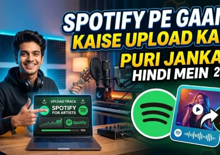 Spotify pe gaana kaise upload kare 2026 puri jankari Hindi mein step by step guide showing distributor selection ISRC code royalty information for Indian independent artists