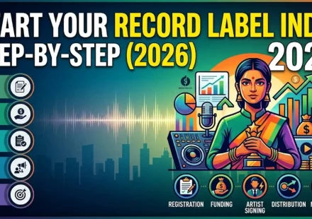 How to start your own record label in India 2026 step by step guide showing legal entity registration IMI GST trademark setup artist contracts and budget breakdown
