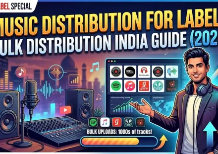 Music distribution for labels bulk distribution India 2026 guide showing multi artist dashboard royalty splits white label setup and caller tune integration for record labels