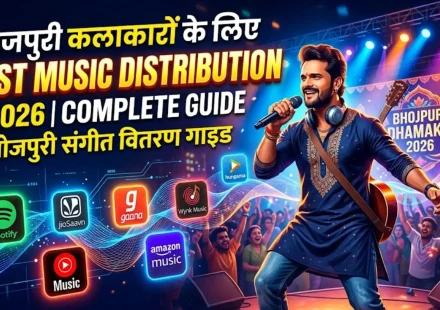 Best music distribution for Bhojpuri artists India 2026 showing caller tune all 4 networks including BSNL Bihar Jharkhand UP coverage YouTube and JioSaavn for Bhojpuri music