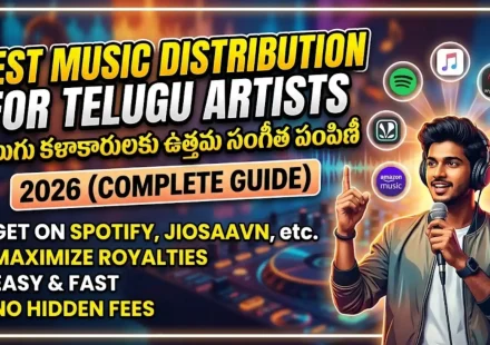 Best music distribution for Telugu artists India 2026 showing Tollywood music streaming Spotify Telugu JioSaavn caller tune and US tech diaspora premium coverage